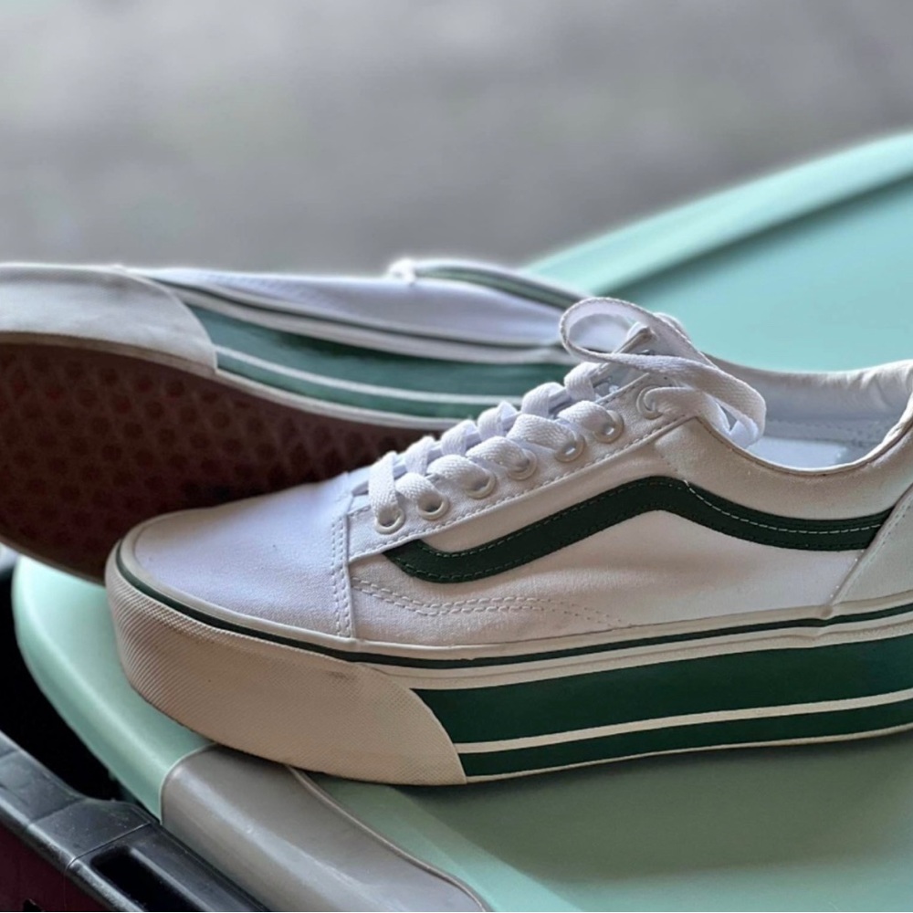 Vans White Platform with Green Retro